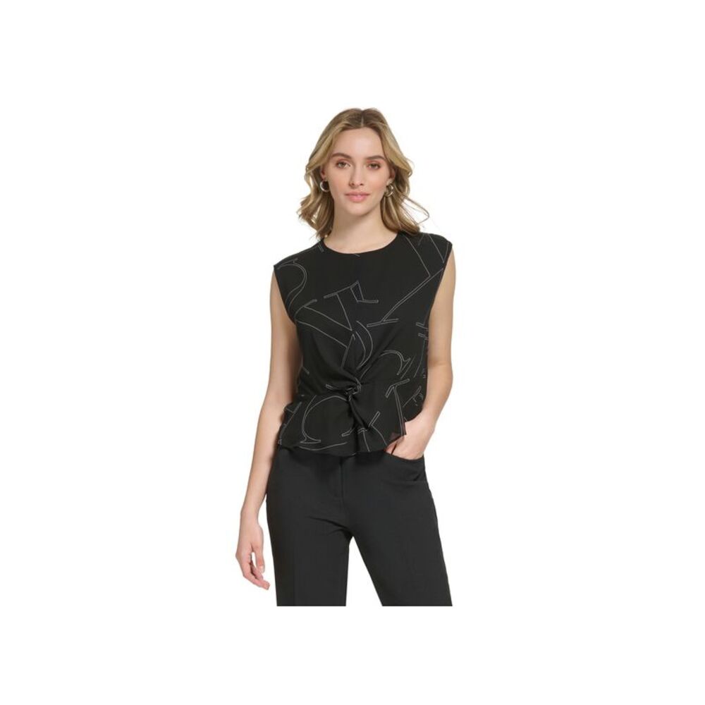 Calvin Klein Women's Printed Sleeveless Twist-Front Blouse